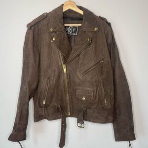 Vintage‎ Shaf leather jacket coat brown biker motorcycle full zip size 44